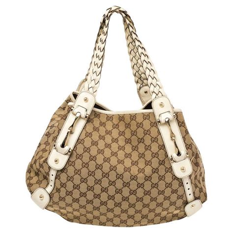 Gucci Pelham Bag In GG Logo Canvas White Leather Accent